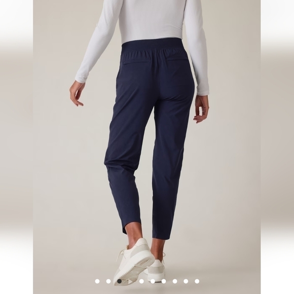ATHLETA BROOKLYN TEXTURED ANKLE PANT NAVY BLUE WINDOW PANE PULL ON WOMEN SIZE 10 - Picture 8 of 16
